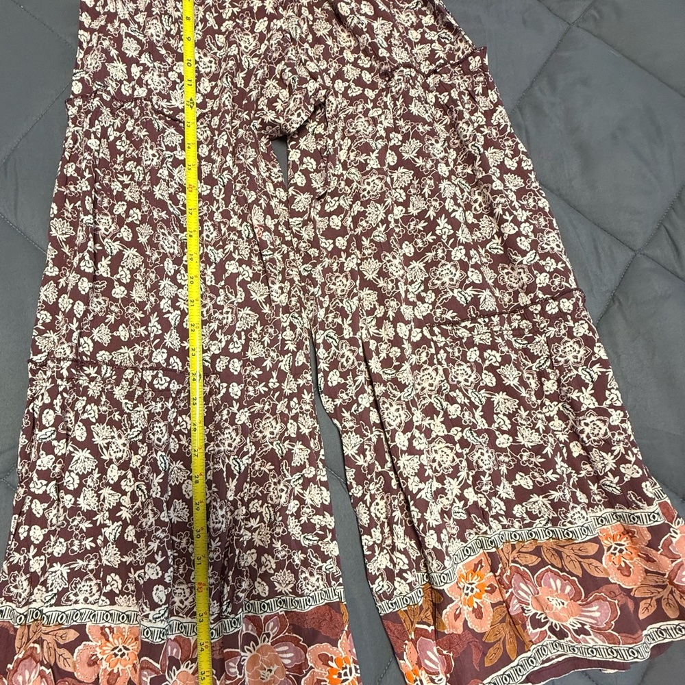 Floral Wide Leg Pants - Brown and Orange